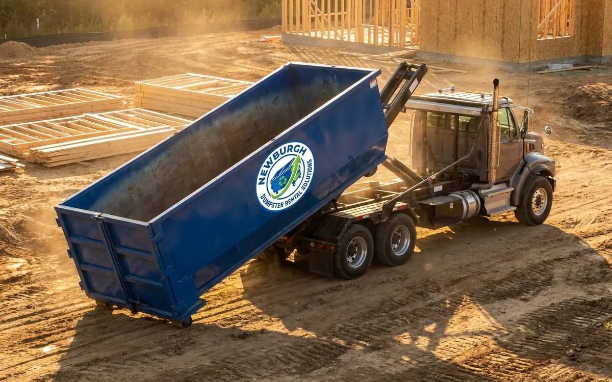 Yard Waste and New York's Burn Ban in Newburgh Homeowner loading yard brush into a dumpster in Newburgh